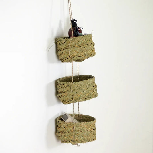 Hanging basket in natural esparto - 3 levels
